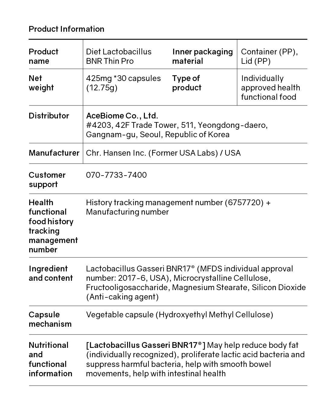 BNRThin+ Diet Probiotics (Cold Chain)