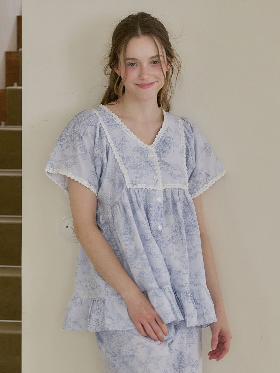 [PREORDER] Lunaluz Garden Waltz Washed V-Neck Pajama Set (Dispatch Date: 17-21 Aug)