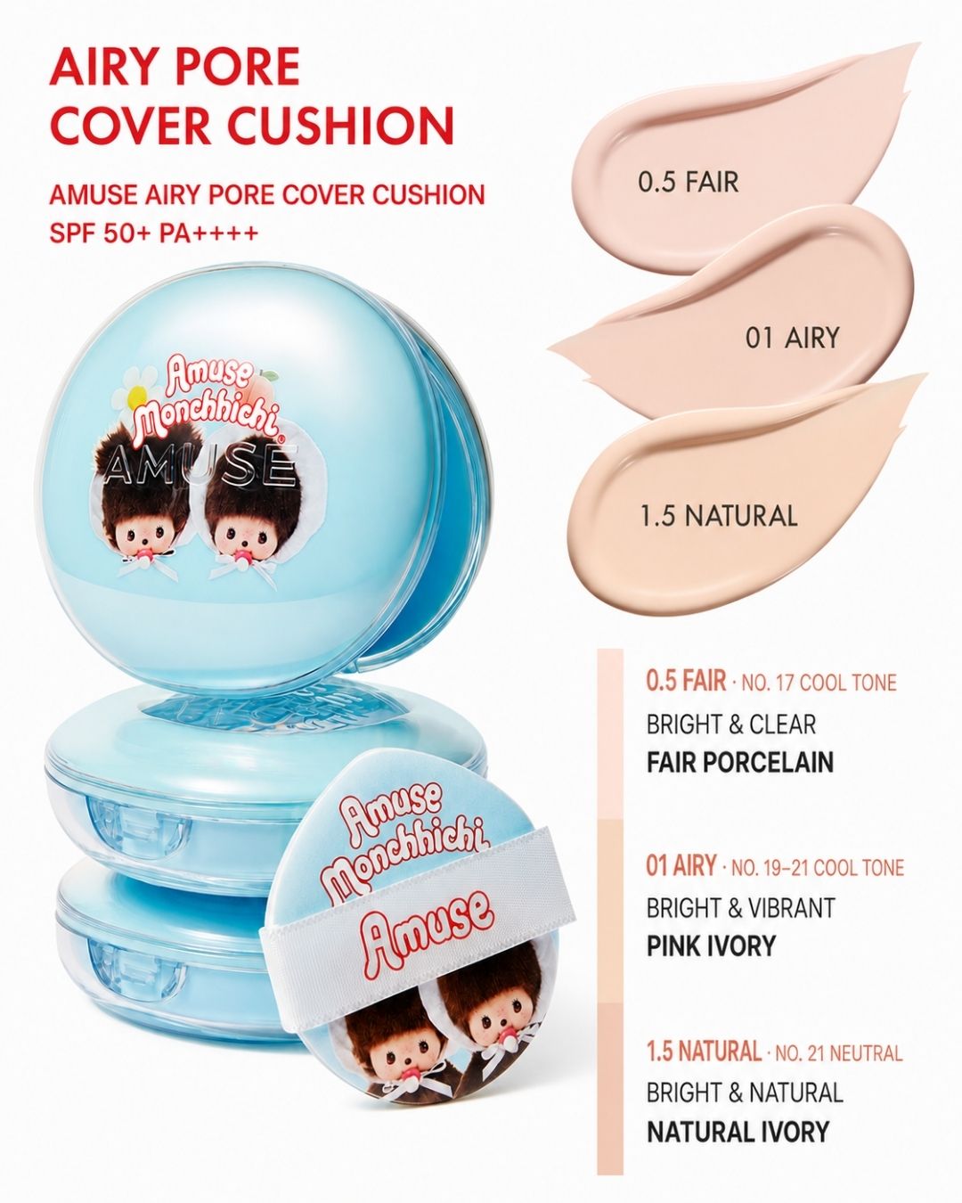 [PROMO] AMUSE x MONCHHICHI Airy Pore Cover Cushion [Limited Edition]
