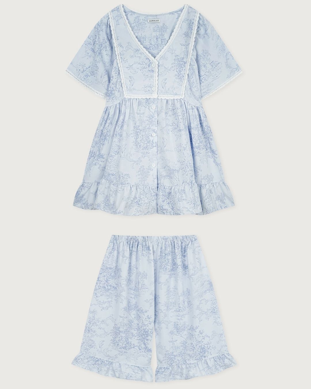 [PREORDER] Lunaluz Garden Waltz Washed V-Neck Pajama Set (Dispatch Date: 17-21 Aug)