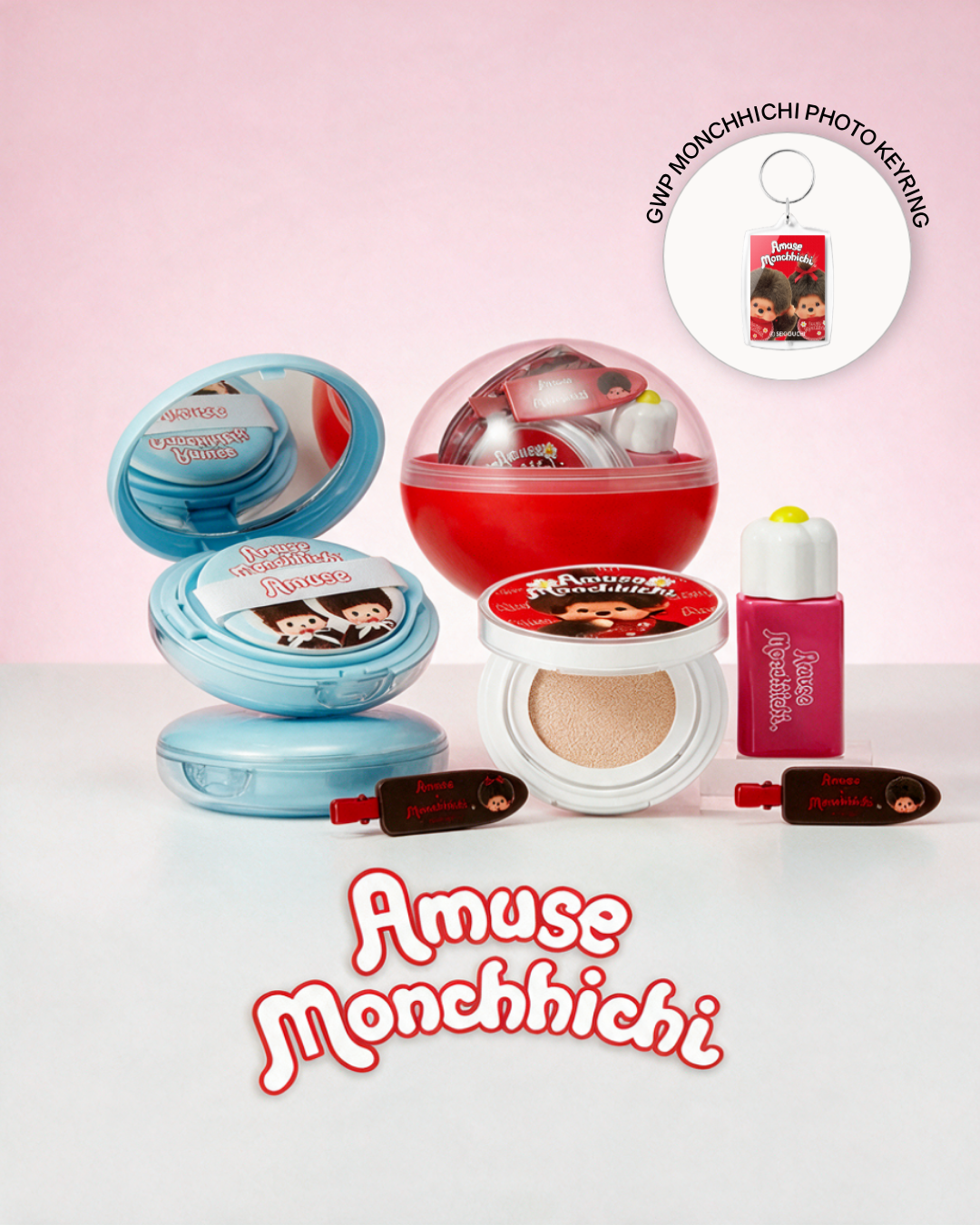 [PROMO] AMUSE x MONCHHICHI Airy Pore Cover Cushion + Quick Makeup Mini Gacha Set (Warm/Cool)