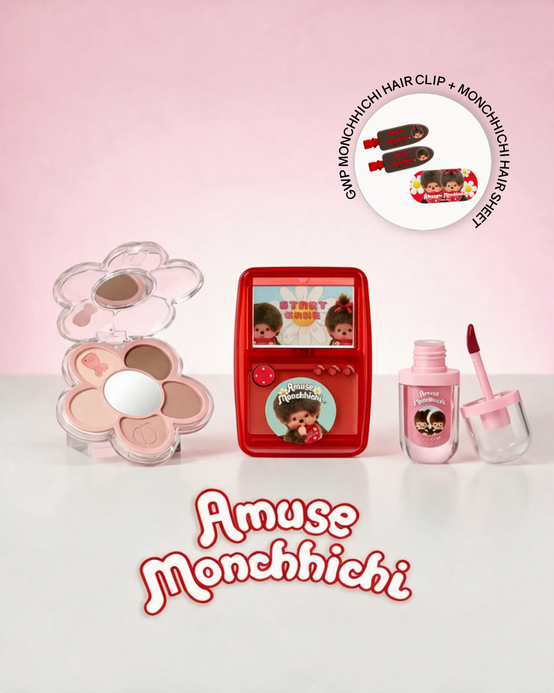 [PROMO] AMUSE x MONCHHICHI Game Station Lip & Cheek + Floral Eye Palette + Jel-Fit Tint  (WARM/COOL)