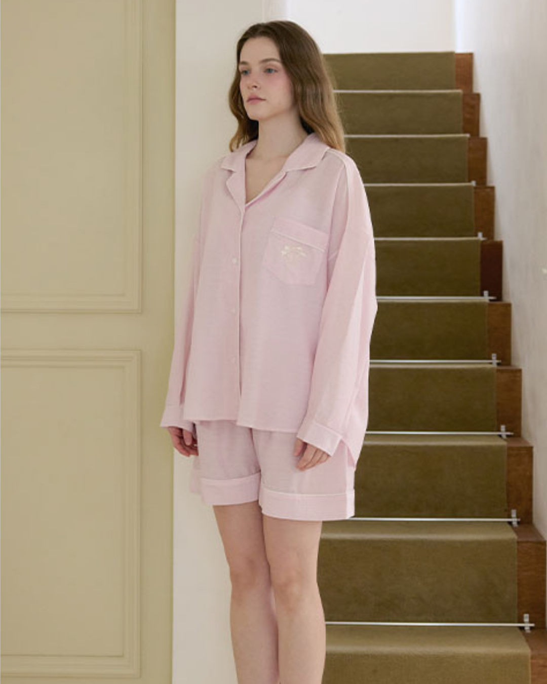 [PREORDER] Lunaluz Bridget Rayon Blend Collared Mid-Length Sleeve Two-Piece Pajama Set (Dispatch Date: 17-21 Aug)
